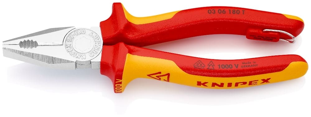 KNIPEX Kracht-combinatietang Tethered VDE 180mm verchroomd (met bevestigingshaak) 03 06 180 T