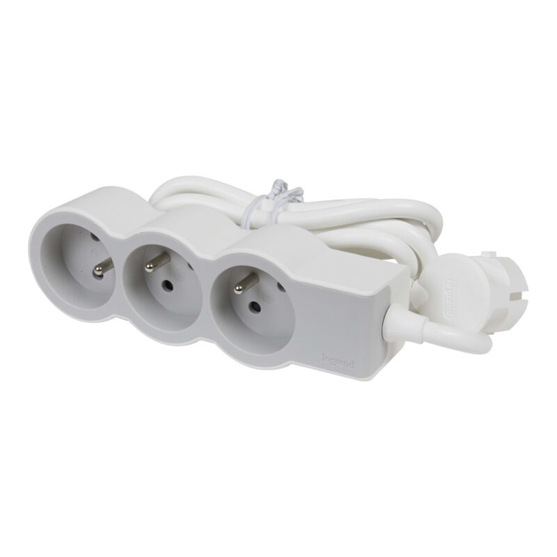 LEGRAND Standaard contactdoos 3x2P+A 3m snoer wit-grijs 049488