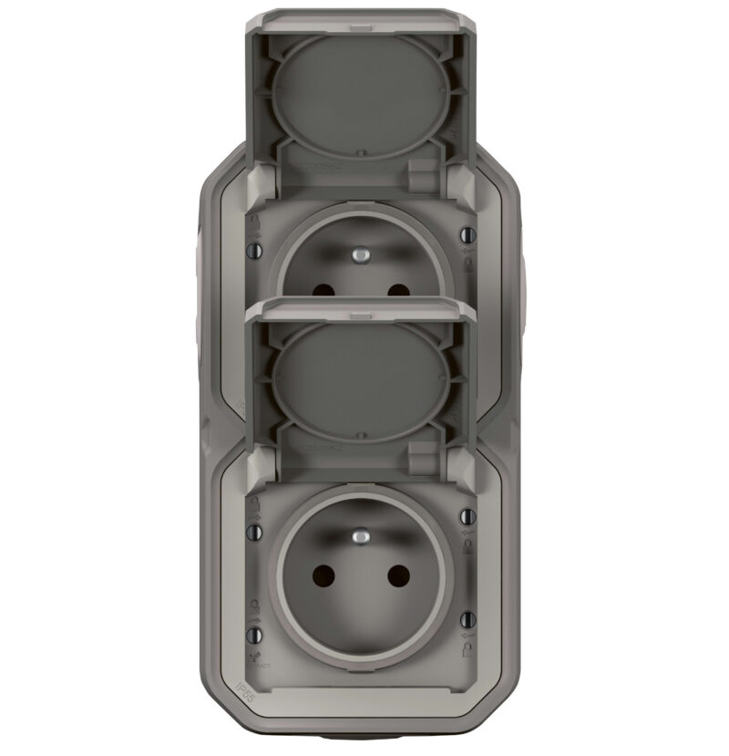 LEGRAND Plexo DIY contactdoos 2 voudig verticaal compleet IP55 grijs 070013