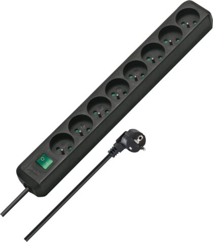 BRENNENSTUHL Eco-Line stekkerdoos met schakelaar 8-voudig zwart 3m H05VV-F 3G1
