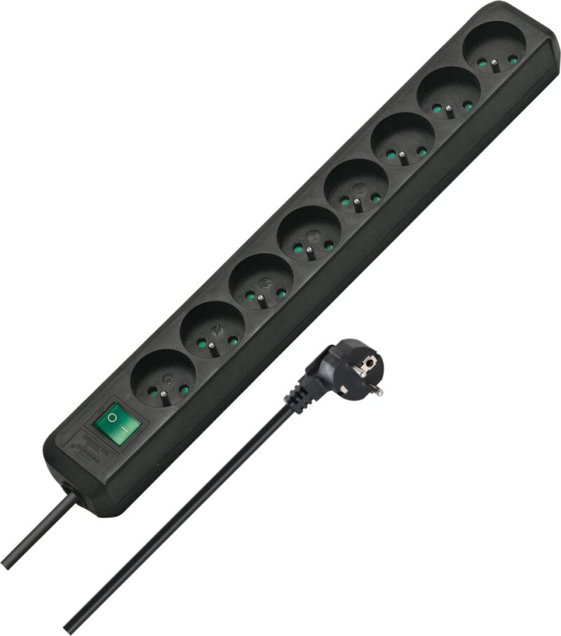 BRENNENSTUHL Eco-Line stekkerdoos met schakelaar 8-voudig zwart 3m H05VV-F 3G1
