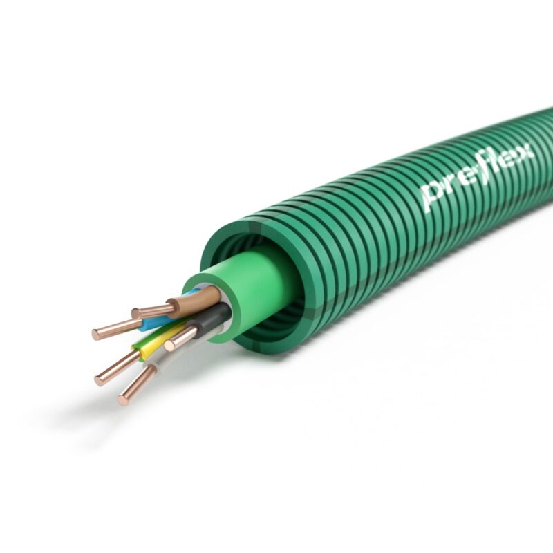 PREFLEX SAFE Preflex safe voorbedrade buis 25mm LS0H groen + installatie XGB 5G4mm² rol 50m 1234001049