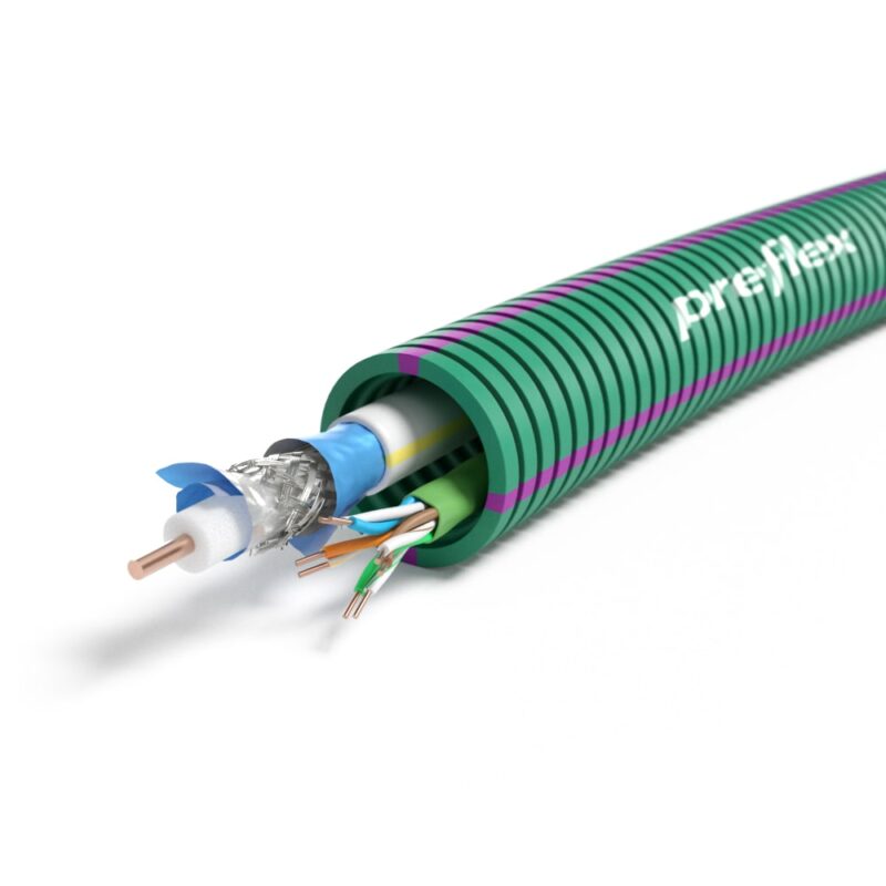 PREFLEX SAFE Preflex safe voorbedrade buis 25mm LS0H groen + data 2U/UTP CAT6 + TRI6 rol 100m 1234001457