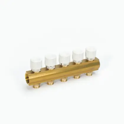 Begetube messing collector met geïntegreerde thermostatiseerbare kranen zonder ontluchtingsopening 4/4 - 2 x M24 200103002