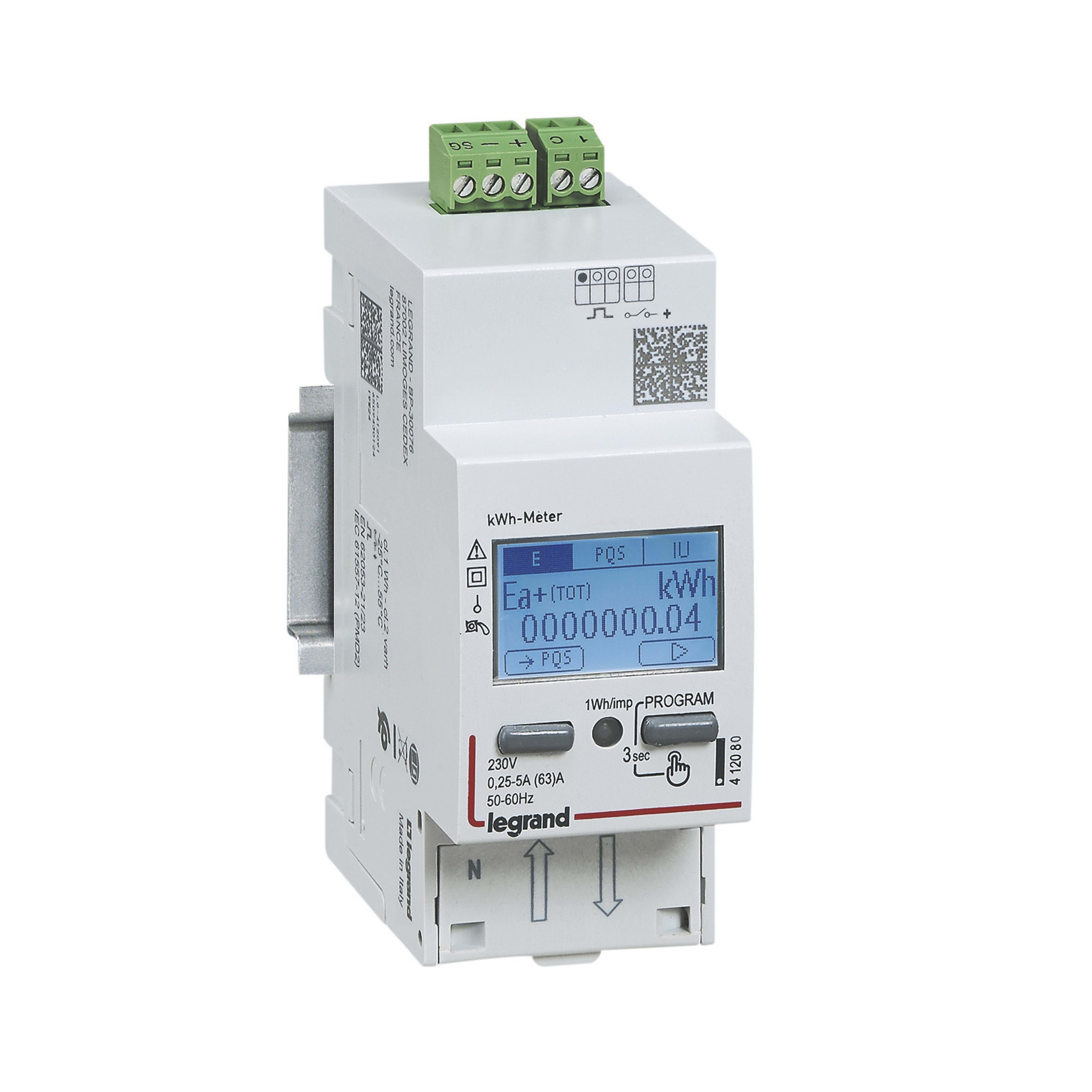LEGRAND Teller éénfasig modulair EMDX³ MID direct aansluiting 63A - 2 modules - met puls 412082