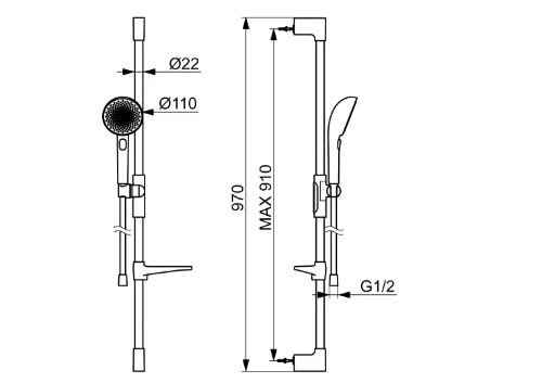 Hansa HansaAurelia doucheset 110 mm 3-jets met glijstang 970 mm en flexibel 1750 mm - geborsteld staal 4715013080