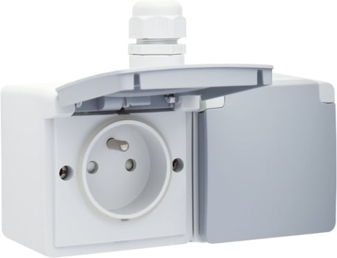 NIKO Hydro spuitwaterdicht dubbel hor. stopcontact met penaarde