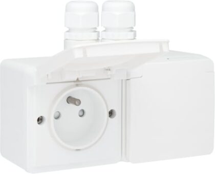 NIKO Hydro spuitwaterdicht dubbel hor. stopcontact met penaarde
