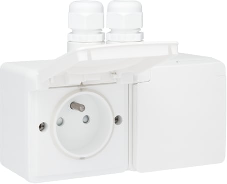 NIKO Hydro spuitwaterdicht dubbel hor. stopcontact met penaarde