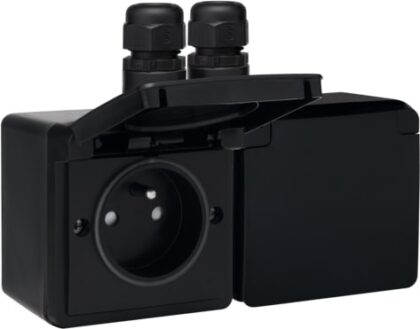 NIKO Hydro spuitwaterdicht dubbel hor. stopcontact met penaarde