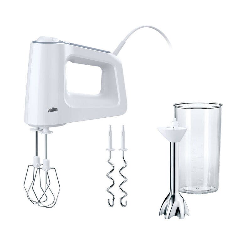 BRAUN Handmixer MultiMix 3 - 500W - turbo - met beker en metalen mixer - wit BHHM3107WH