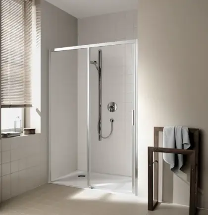 Kermi Cada XS D2R schuifdeur 1400 x 2000 mm - verstelbaarheid 1360-1410 mm - SIHG ESG helder Clean 2-delig zonder bodemprofiel vast segment rechts - profiel : zilver hoogglans CCD2R14020VPK