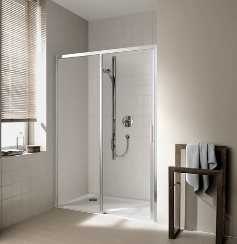 Kermi Cada XS D2R schuifdeur 1400 x 2000 mm - verstelbaarheid 1360-1410 mm - SIHG ESG helder Clean 2-delig zonder bodemprofiel vast segment rechts - profiel : zilver hoogglans CCD2R14020VPK