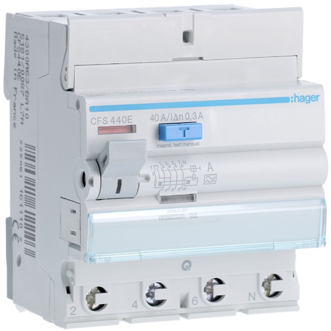 HAGER Differentieelschakelaar 4P 40A 300mA type A 4 modules quickconnect CFS440E