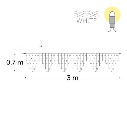KERSTVERLICHTING Icicle flash LED rubber 3x0.70m 150 lampen warm wit 30FL kablel wit 230V CIC-FL-R-LED-3X0.7-230V-UW-W