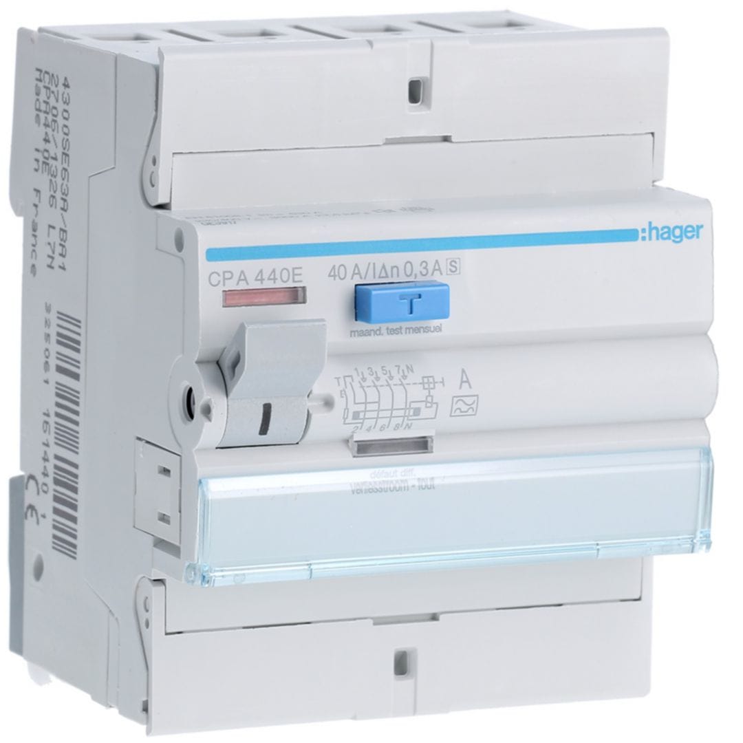 HAGER Differentieelschakelaar 4P 40A 300mA type A S 4 modules CPA440E