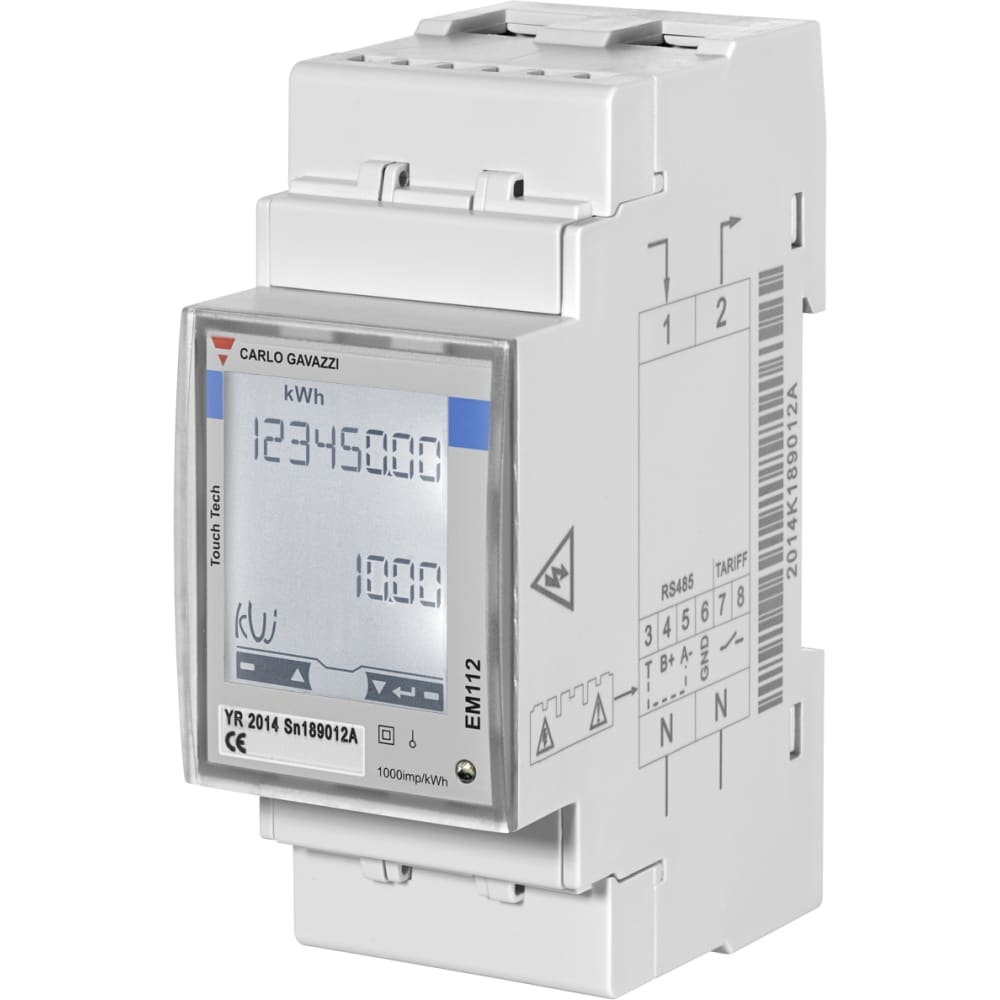 CARLO GAVAZZI CG ENERGIEMETER/ANLYSER 1-FASE kWh-METER DIGT 100AAC 230VLN RS485 MODB EM112DINAV01XS1X