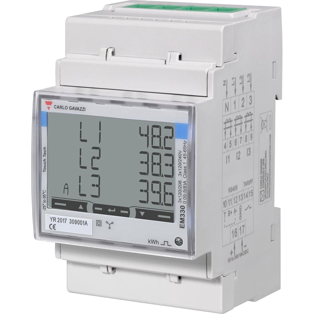 CARLO GAVAZZI CG EM/ANL CMPCT 3F DIN 400-480VAC VLL-5 AAC IN TRAFO EXT. RS485 MODBUS EM330DINAV53HS1X