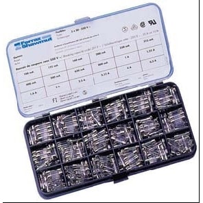 Mersen Doos met assortiment zekeringen glas 5x20 250V traag - laag afschakelvermogen H203764