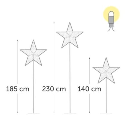KERSTVERLICHTING Verlichte set van 3 sterren  Genval  - LED - warm wit - 140. 185 & 230 cm LMS008