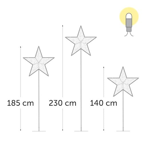 KERSTVERLICHTING Verlichte set van 3 sterren  Genval  - LED - warm wit - 140. 185 & 230 cm LMS008