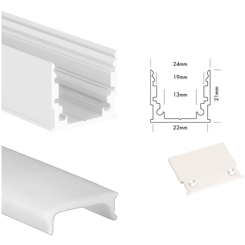 UNI-BRIGHT M-line standard profiel wit + cover opaal 200cm + endcaps MLS2MW