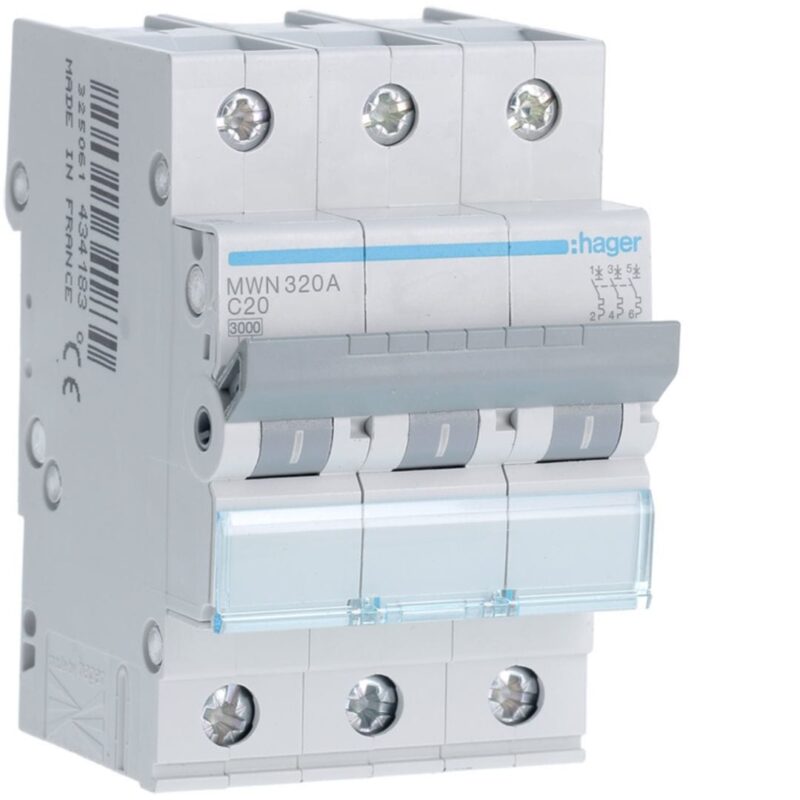 HAGER Automaat 3kA - C - 3P - 20A - 3 modules MWN320A