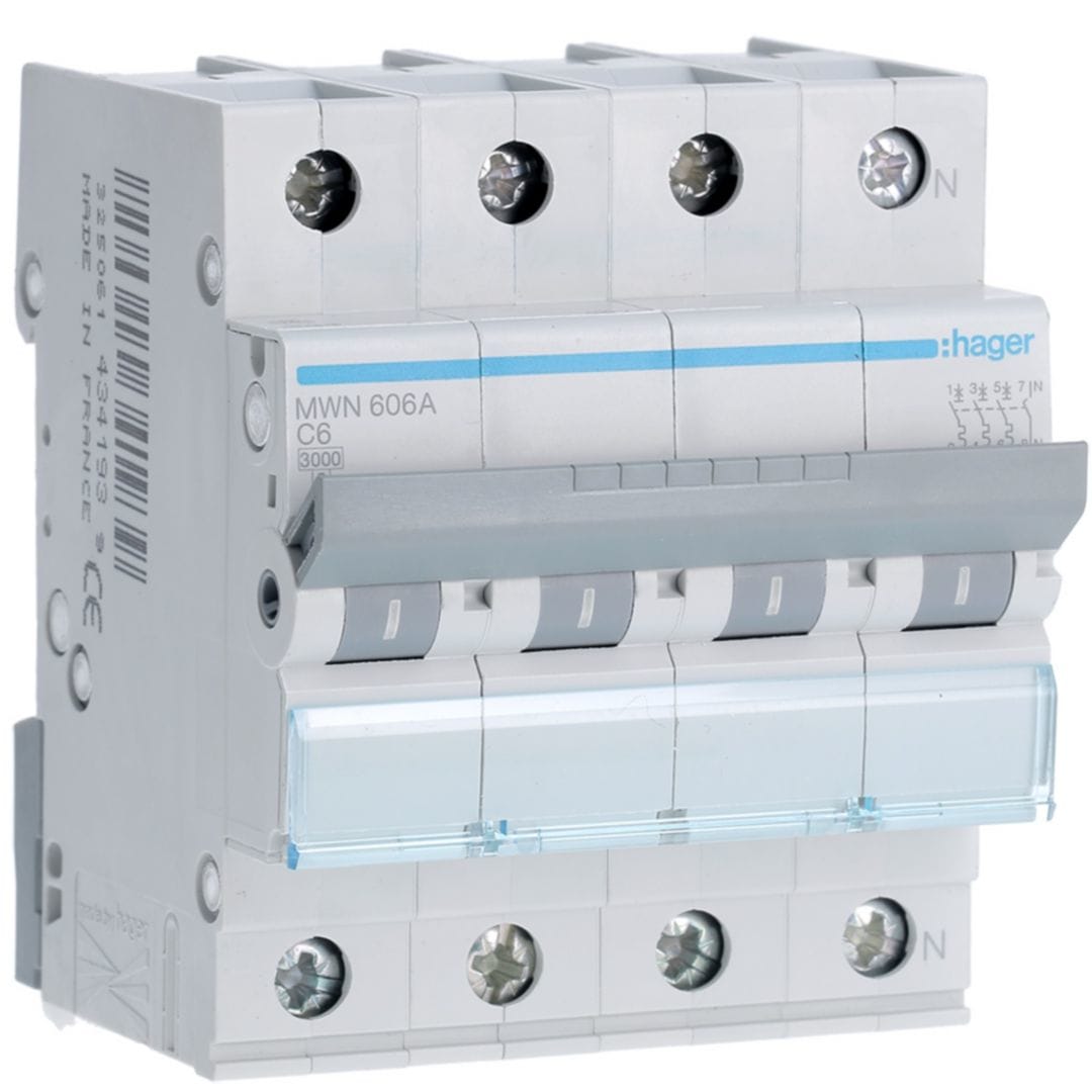 HAGER Automaat 3kA - C - 3P+N - 6A - 4 modules MWN606A