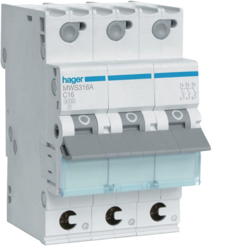 HAGER Automaat 3kA - C - 3P - 16A - 3 modules - quickconnect MWS316A