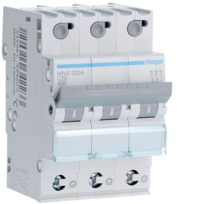 HAGER Automaat 3kA - C - 3P - 20A - 3 modules - quickconnect MWS320A