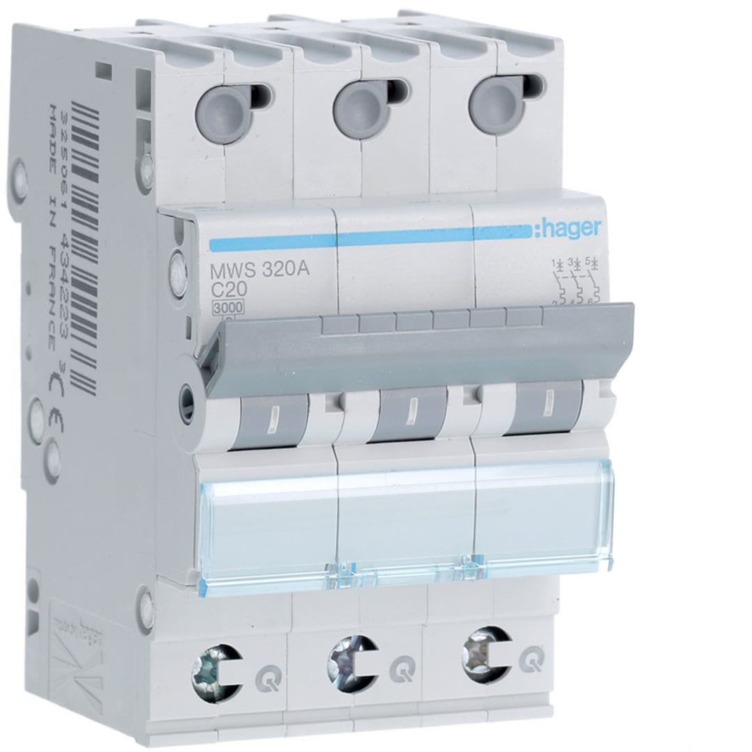 HAGER Automaat 3kA - C - 3P - 20A - 3 modules - quickconnect MWS320A