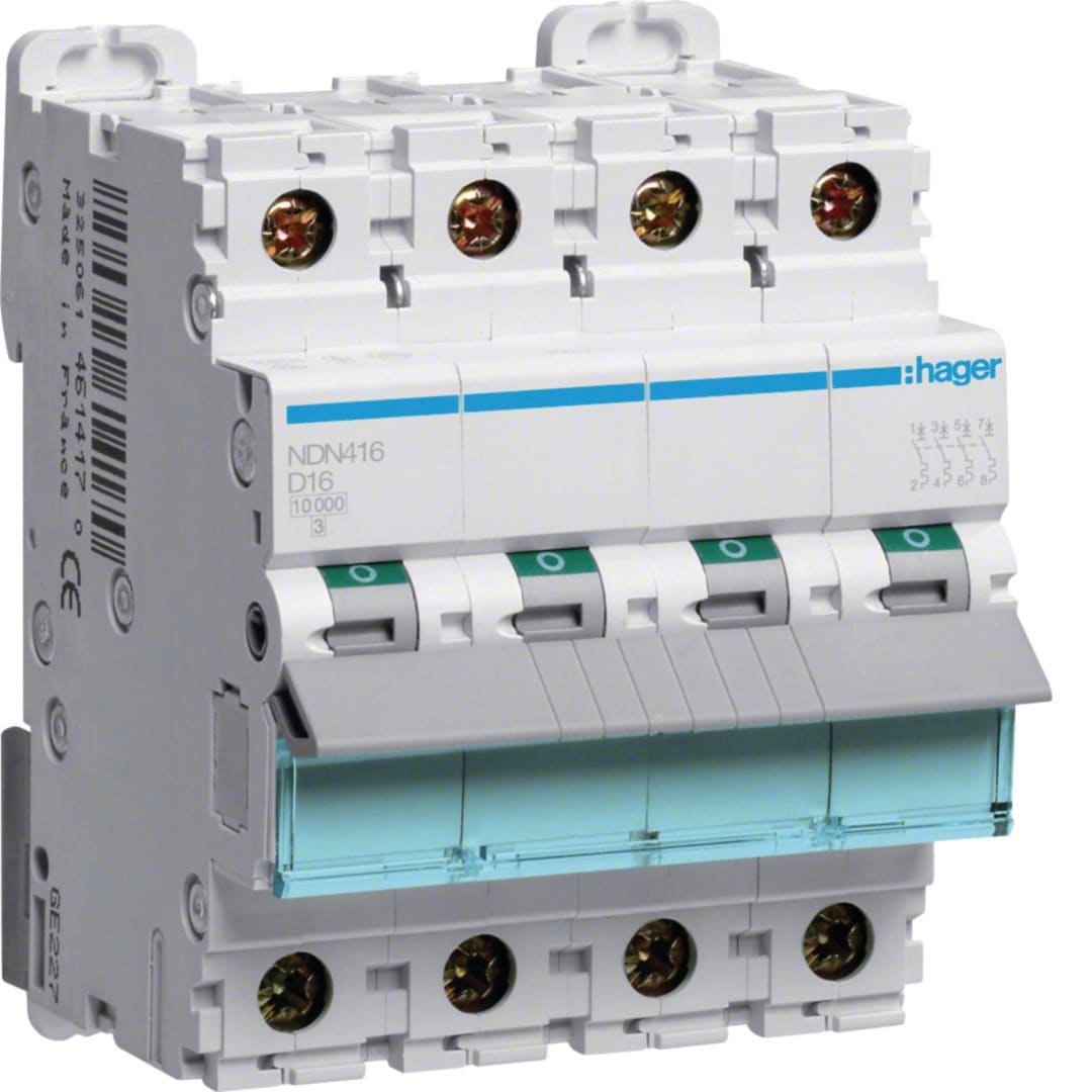 HAGER Automaat 10kA - D - 4P - 16A - 4 modules NDN416