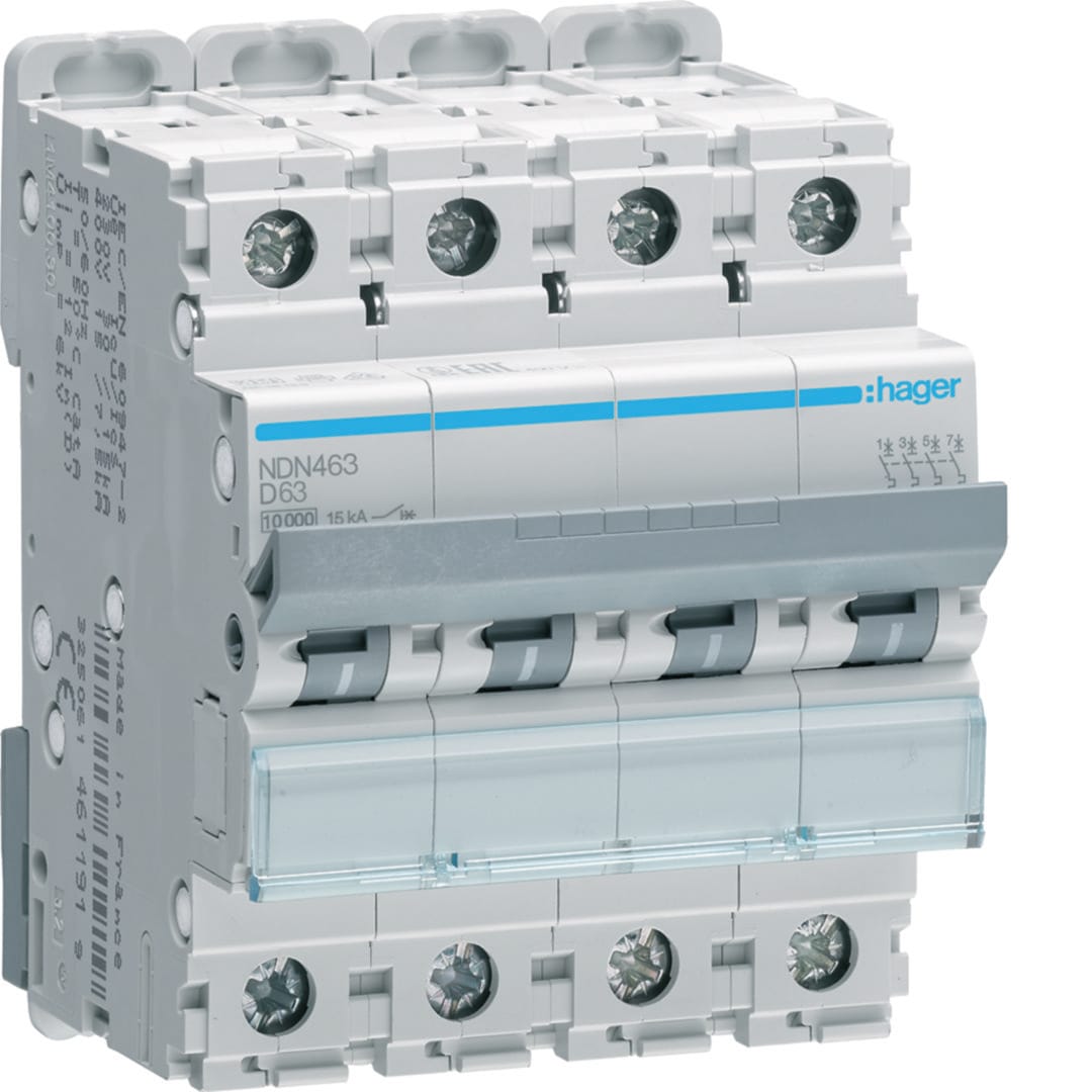 HAGER Automaat 10kA - D - 4P - 63A - 4 modules NDN463
