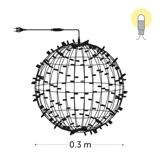 KERSTVERLICHTING Playlight bol LED 30cm 120L warm white 18W outdoor 12 conn. (rubber wire) PLS-LED-0.3-230V-UW