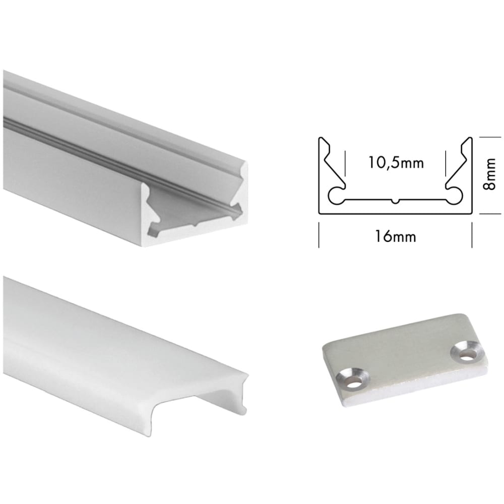 UNI-BRIGHT S-line low profiel alu + cover opaal 200cm + endcaps SLL2MA