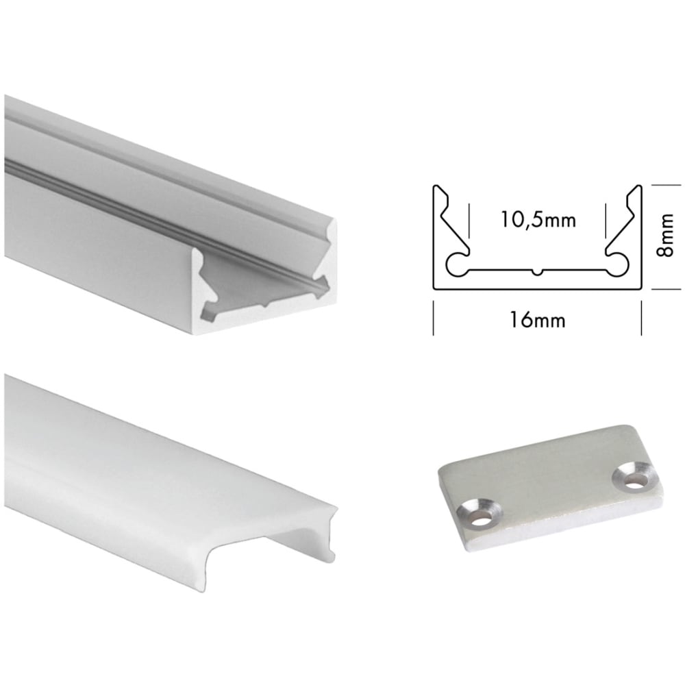 UNI-BRIGHT S-line low profiel alu + cover opaal 300cm + endcaps SLL3MA