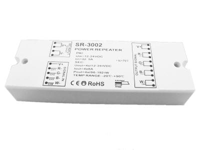 INTEGRATECH Led Power Repeater 768W 12-24VDC 4 kanalen van 8A voor uitbreiding vermogen SR-3002