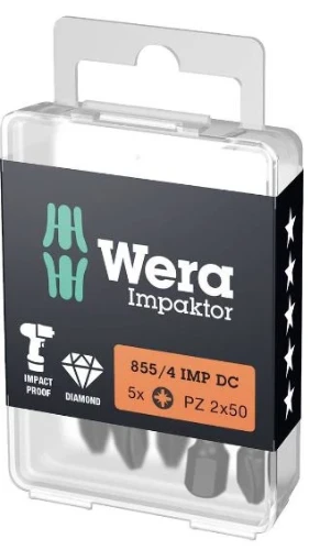 Wera 855/4 IMP DC PH DIY Impaktor Bits - PZ 3 x 50 mm DIY-Box - Doos van 5st WER05057662001
